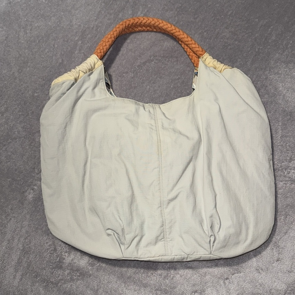 Serena & Lily Hobo Bag - Cream/Tan With Orange Handles‎ - Picture 4 of 9